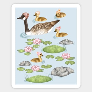 Graceful Geese and Gorgeous Goslings in Crisp Spring Weather Magnet